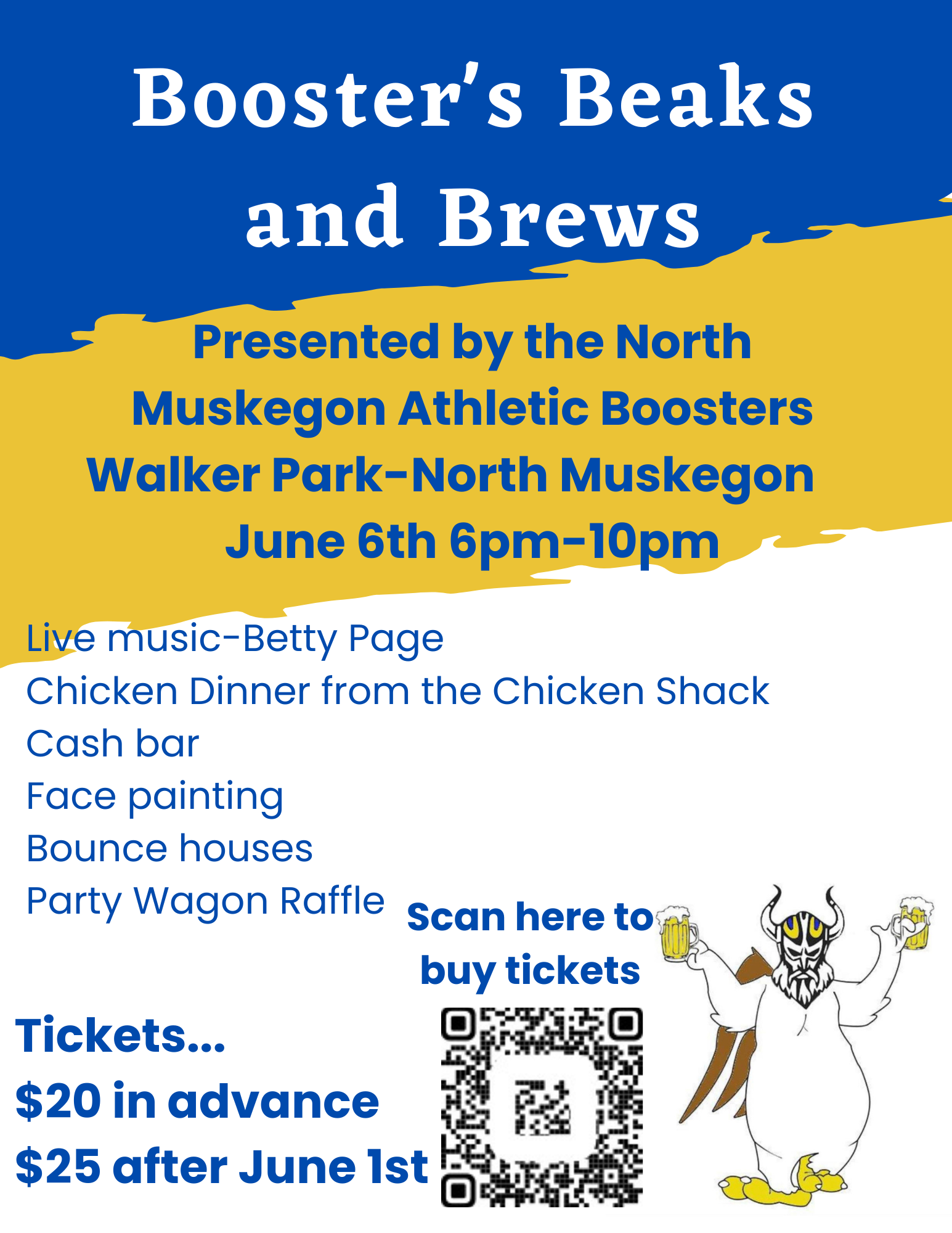 Booster's Beaks and Brews Presented by the North Muskegon Athletic Boosters  Walker Park - North Muskegon  June 6th 6 pm - 10 pm  Tickets $20 in advance  $25 after June 1st